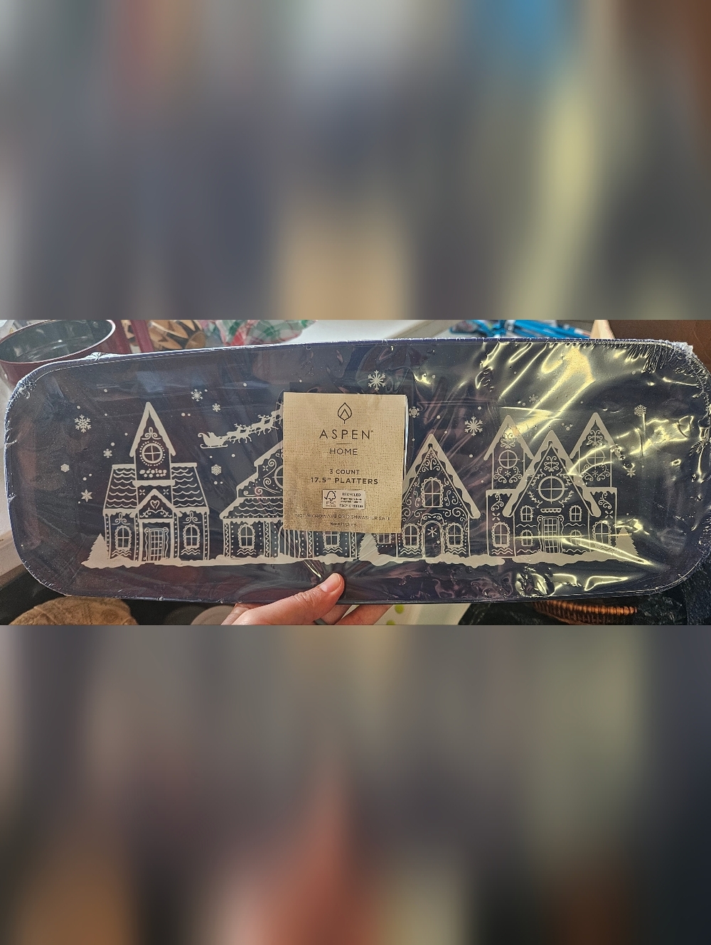 Blue Holiday Gingerbread Platter Set - 3 Count